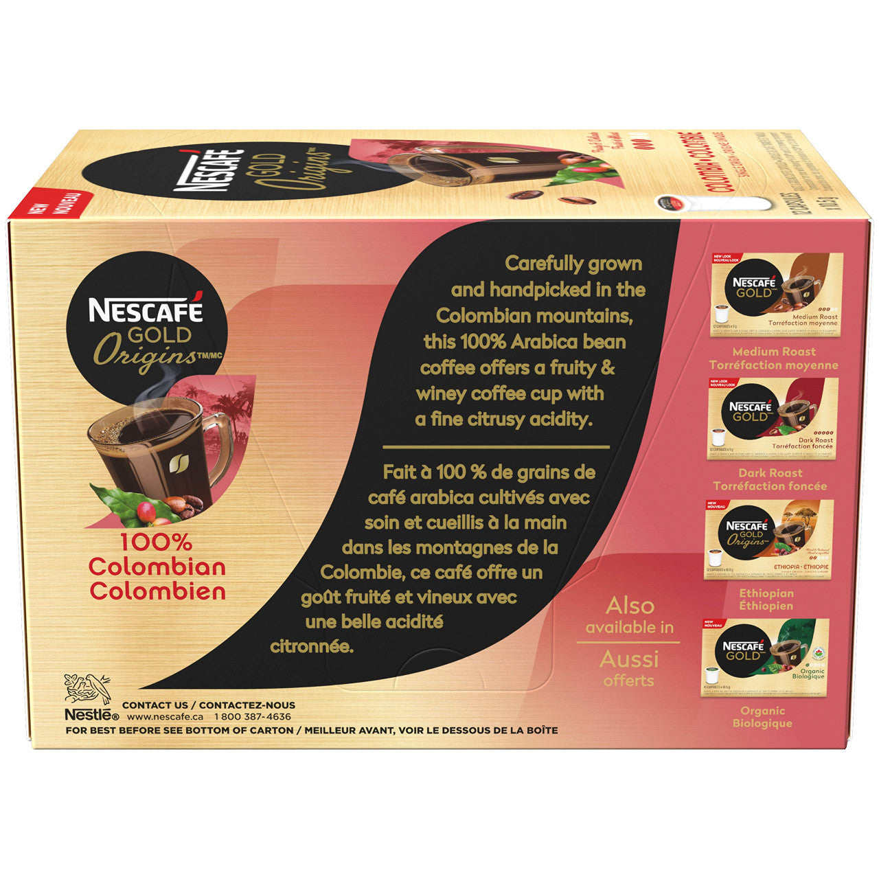 NESCAFE GOLD ORIGINS, Colombia Coffee Capsules, 12ct x 10.5 g, {Imported from Canada}