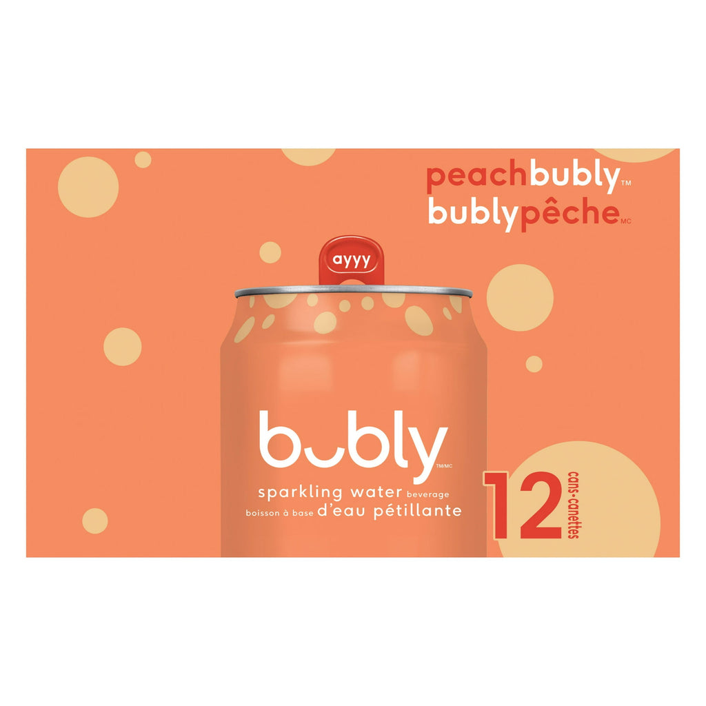 Bubly Peach Sparkling Water Beverage, 12x355ml cans, 4.26L/144 oz