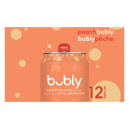 Bubly Peach Sparkling Water Beverage, 12x355ml cans, 4.26L/144 oz