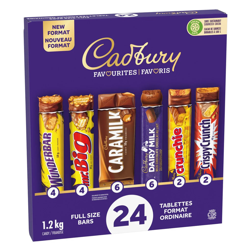 Cadbury 24 Full Size Chocolate Bars Variety Pack, front of box