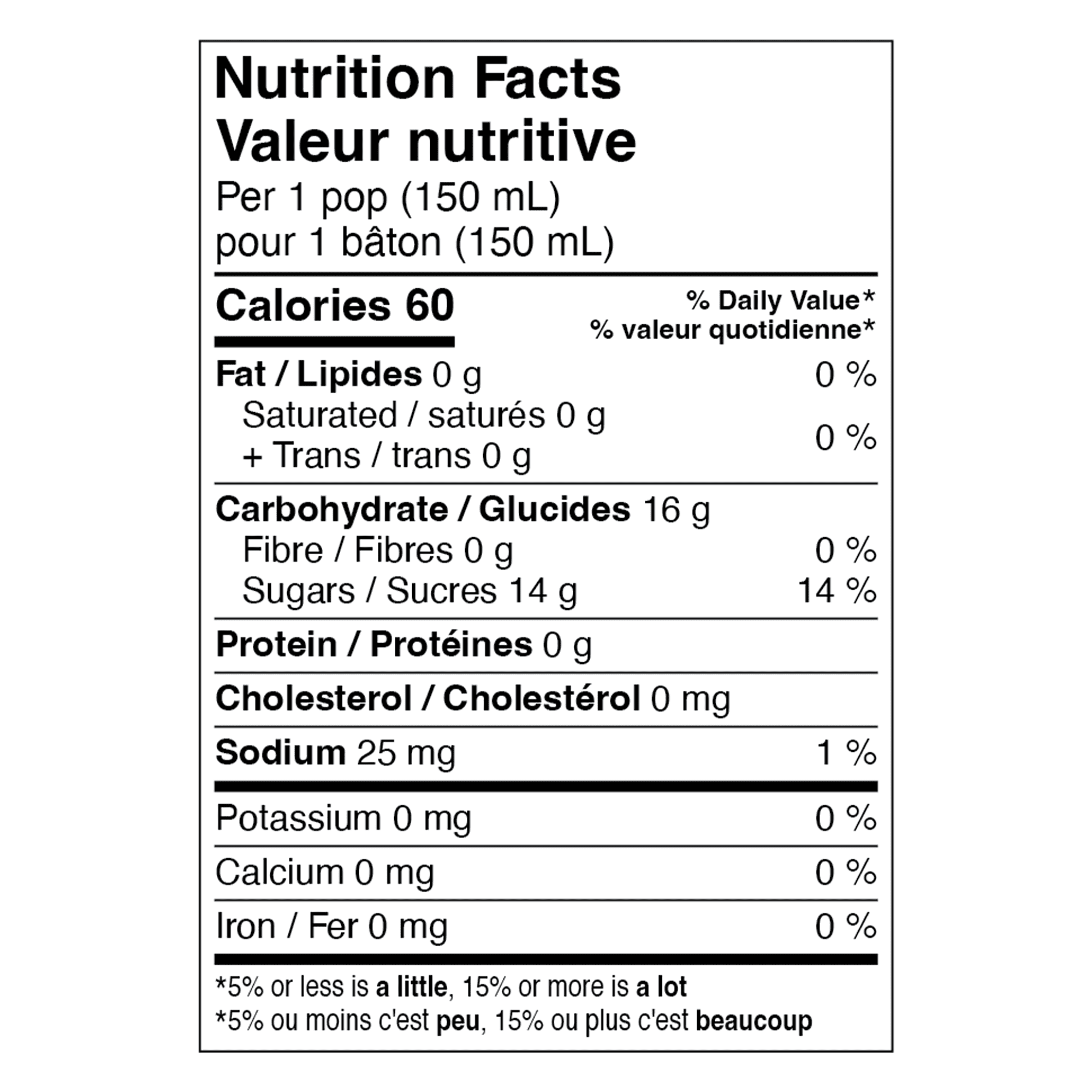 Dr Pepper Giant Freeze Pops, 27 x 150ml/5.25 fl. oz. Bars - Nutrition Facts Label