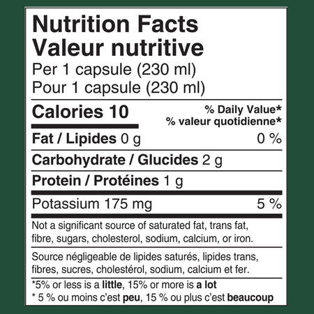 Nutrition facts label for Starbucks Sunsera Blend 100% Arabica Coffee, Nespresso Aluminum Capsules, 100g per 230 ml serving