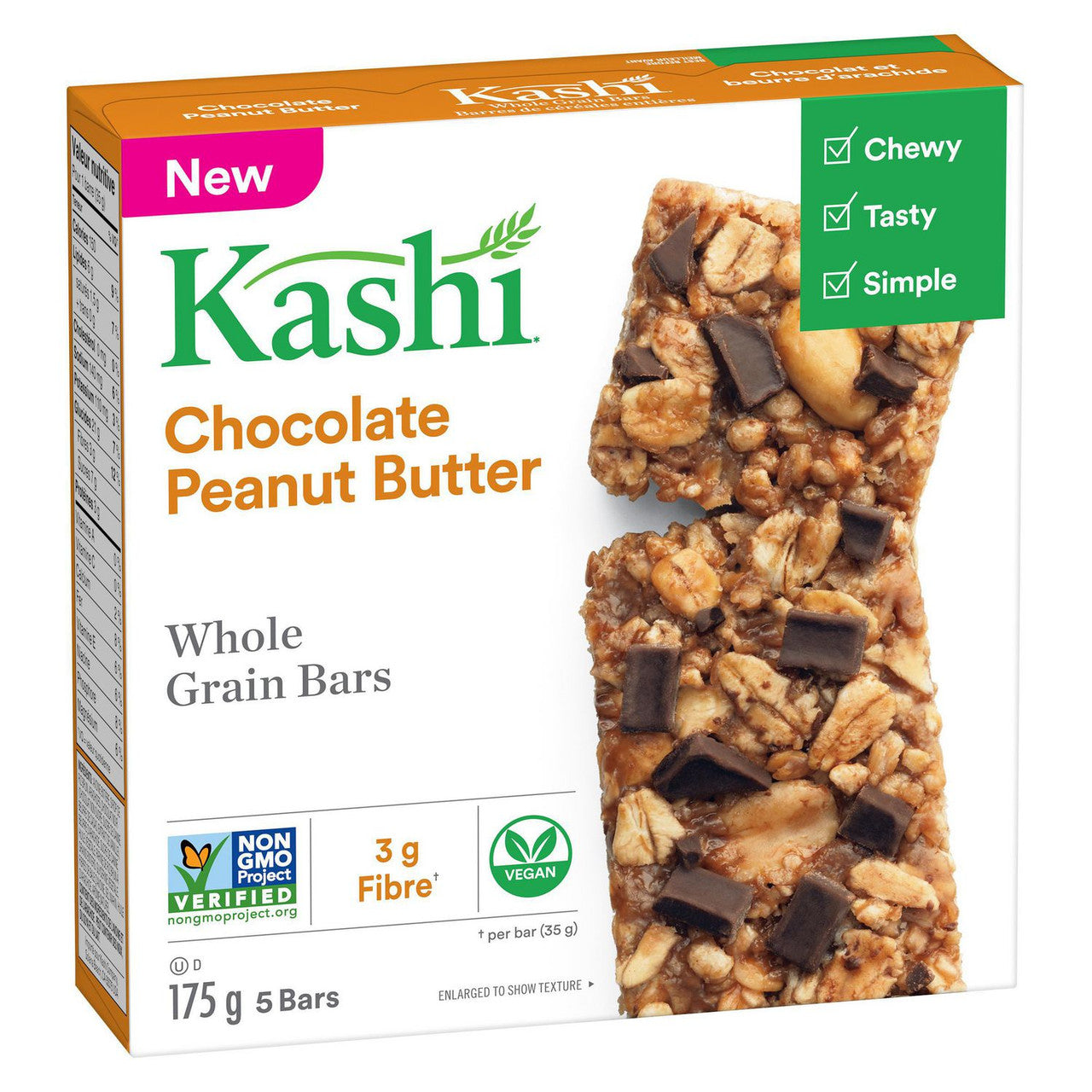 KASHI Whole Grain Bar, Chocolate Peanut Butter, 175g/6.2 oz., 5 bars, {Imported from Canada}