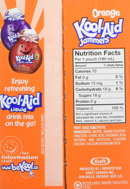 KOOL-AID Jammers Orange Juice, 10ct, 180ml, {Imported from Canada}