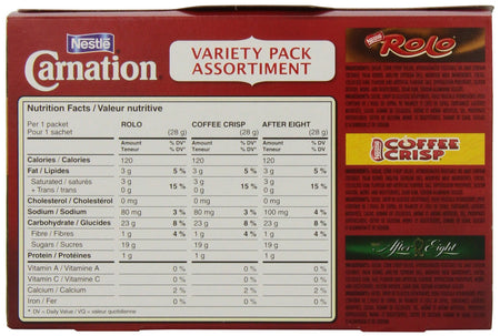 Nestle Carnation Hot Chocolate Variety Pack Turtles, Coffee Crisp, After Eight, 7-count Box, 28g Envelopes