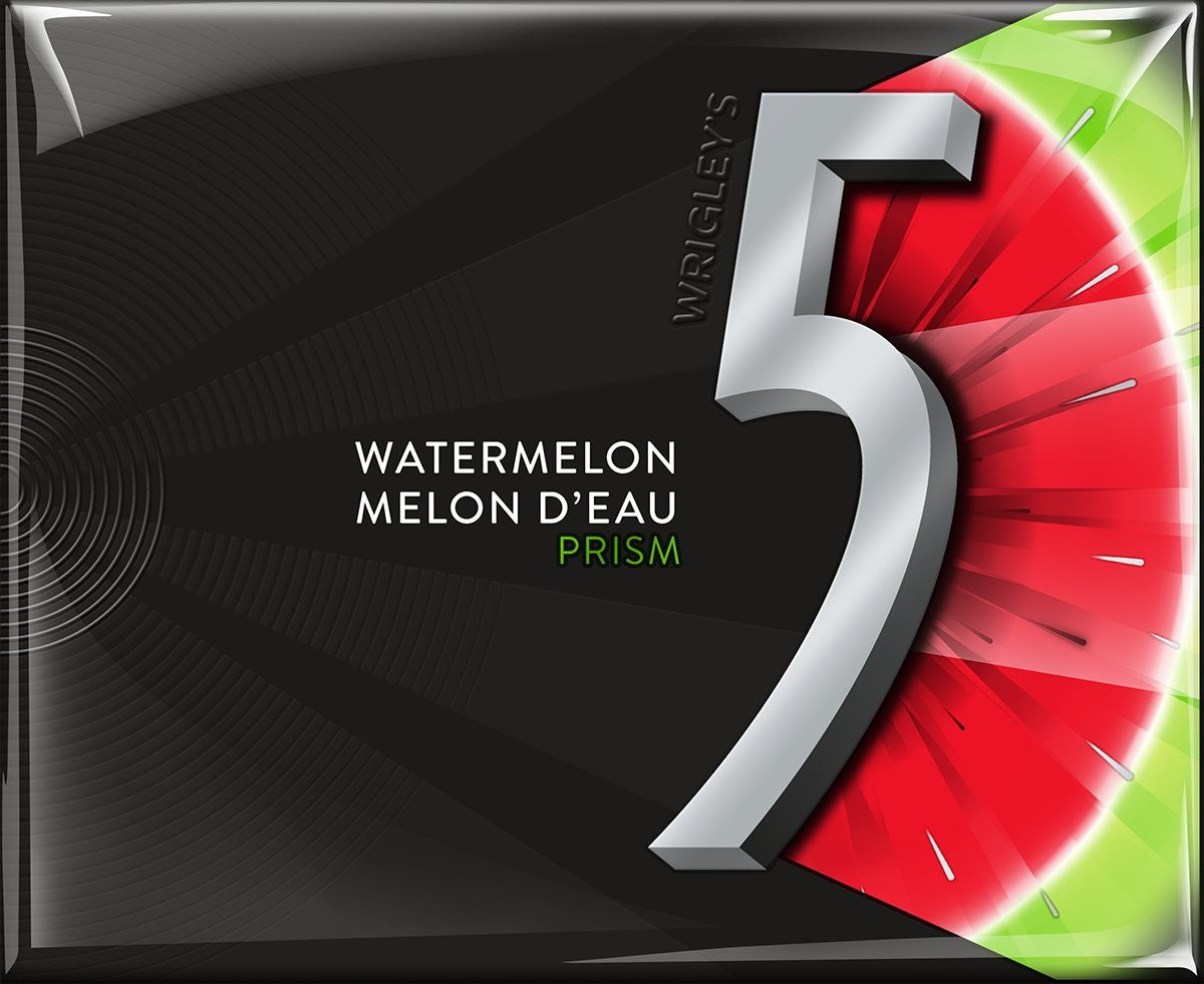 Wrigley 5 Prism Electric Watermelon Sugar Free Gum, 10ct x 15pcs, (Imported from Canada)
