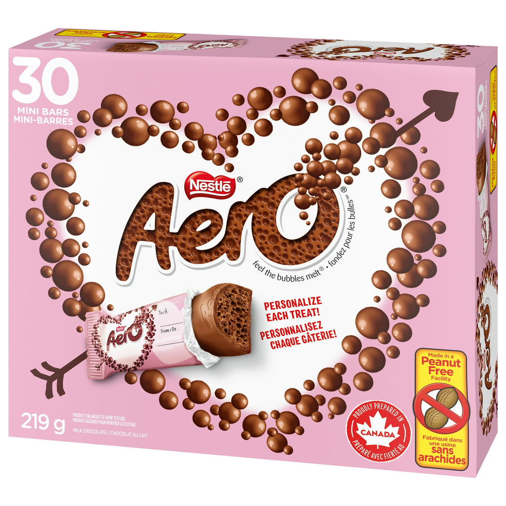 Nestle Aero Valentine's Day Milk Chocolate Mini Bars, 30ct., 219g/7.7 oz. - Front Of Box