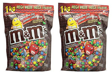 M&M's Milk Chocolate Candies, Celebration Size, Stand up Pouch, 1kg/35.27oz, 2pk.,(Imported from Canada)
