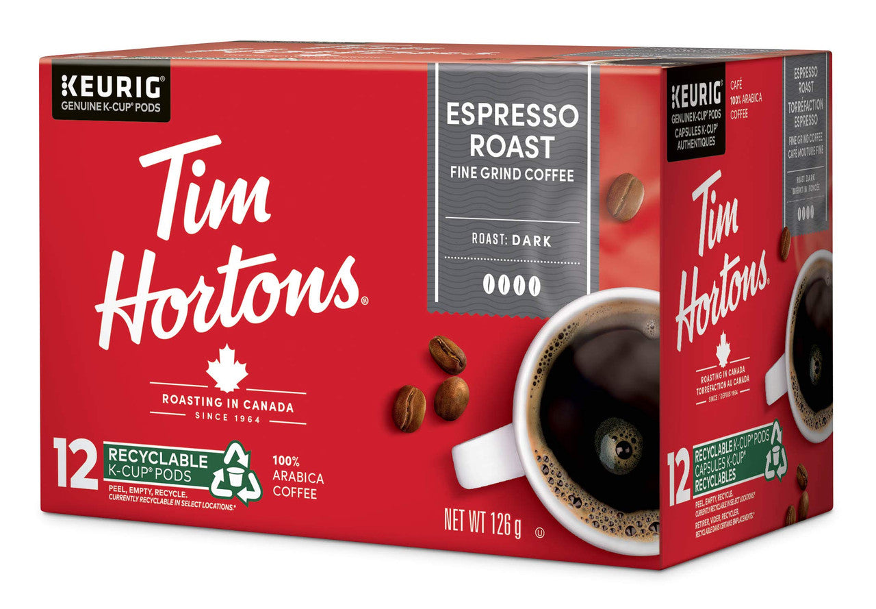 Tim Hortons Espresso Coffee, Single Serve Keurig K-Cup Pods, Dark Roast, 12ct Pack {Imported from Canada}