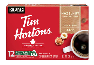 Tim Hortons Hazelnut Light Medium Roast Coffee, Keurig K-cup compatible pods, 120g, 12 pods {Imported from Canada}