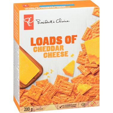 PRESIDENT'S CHOICE Loads Of Cheddar Cheese Crackers, 200g/7.1 oz., {Imported from Canada}