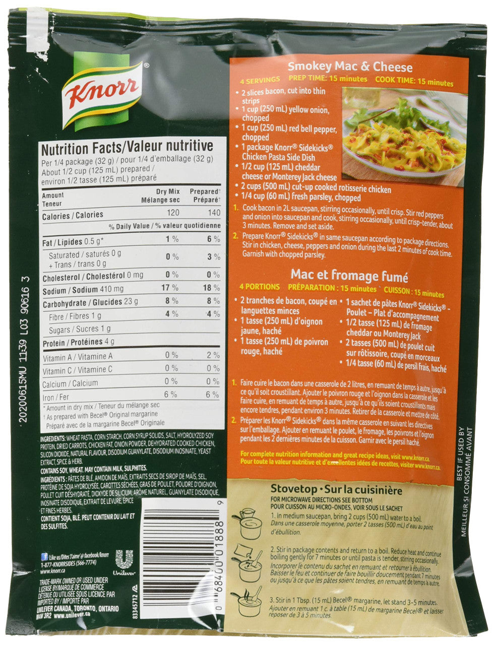 Knorr Sidekicks, Chicken Pasta Side Dish, 126g/4.4oz., 8ct, {Imported from Canada}