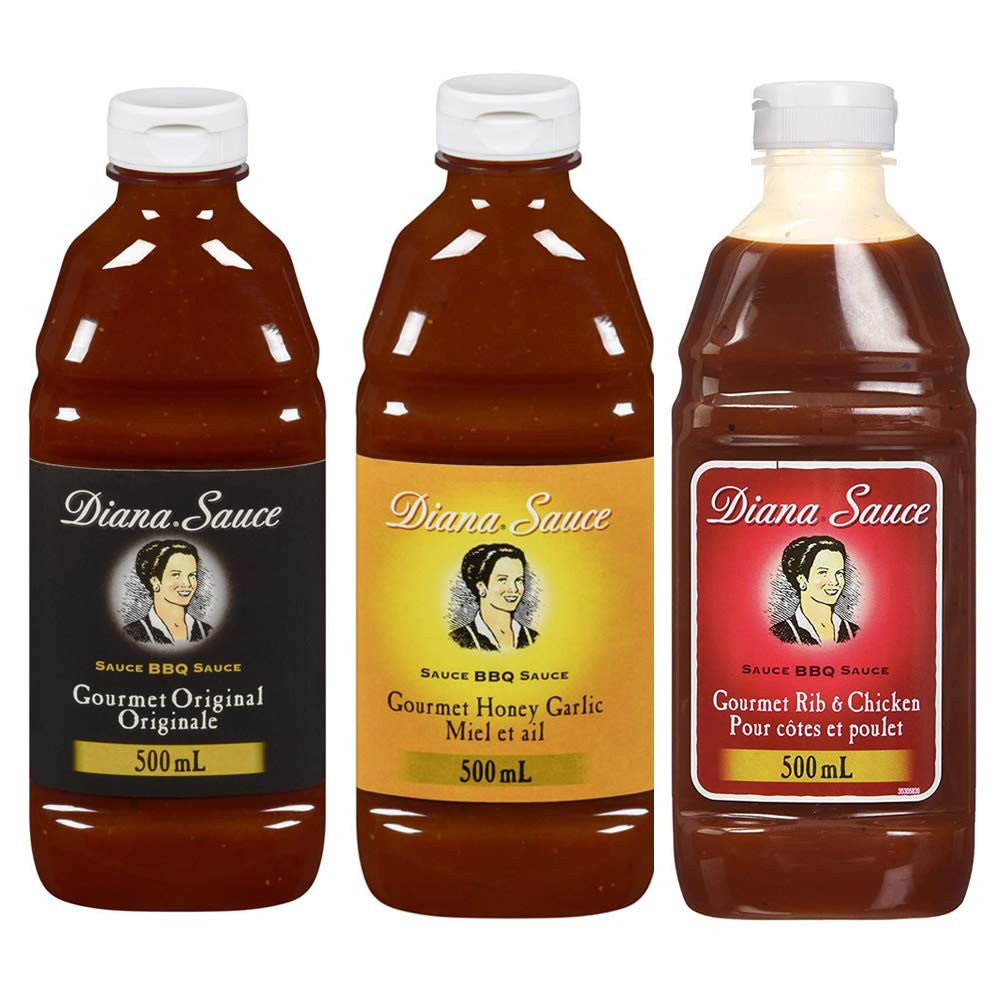 Diana Sauce Gourmet Original, Honey Garlic and Rib & Chicken Variety, 500ml each, 3-Pack {Imported from Canada}