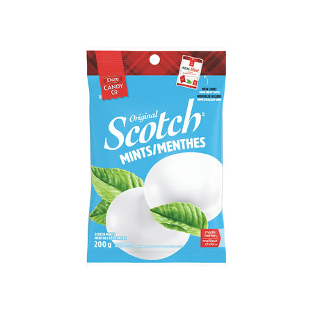 Packaging of Original Scotch Mints with a blue background and visible brand logo.