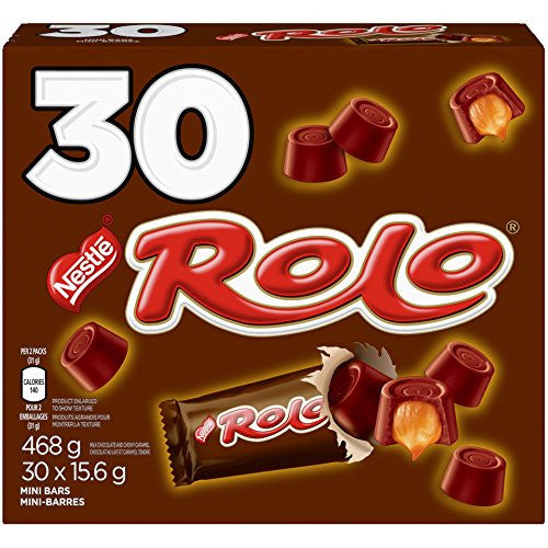 ROLO Smooth Caramel-Filled Pieces, 3-Piece Bars, 468g (Pack of 30 mini bars)