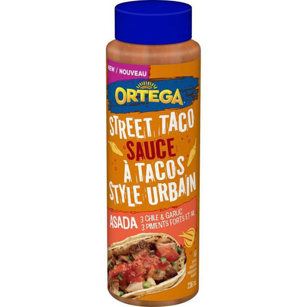 Ortega Street Taco Sauce, Asada, 3 Chile & Garlic, 236ml/8 fl. oz., {Imported from Canada}