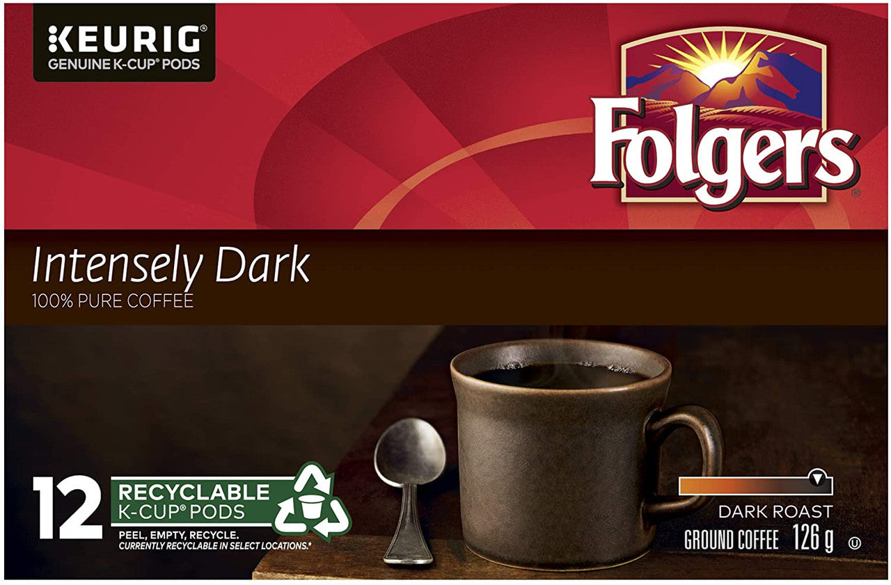 Folgers Intensely Dark Coffee K-Cups, 12 Count {Imported from Canada}