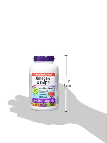 Webber Naturals Omega-3 & Coq10 with Plant Sterols, 200 Softgels, {Imported from Canada}