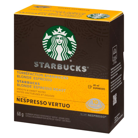 Starbucks Blonde Espresso Roast Coffee, Capsules for Nespresso Vertuo, 10 count, 68g/2.4 oz. Box {Imported from Canada}