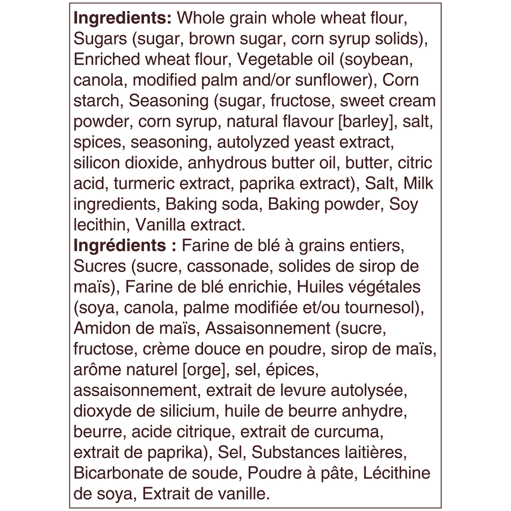 List of ingredients for Goldfish Harry Potter Butterbeer Butterscotch Flavored Grahams, 180g/6.3 oz with a green border.