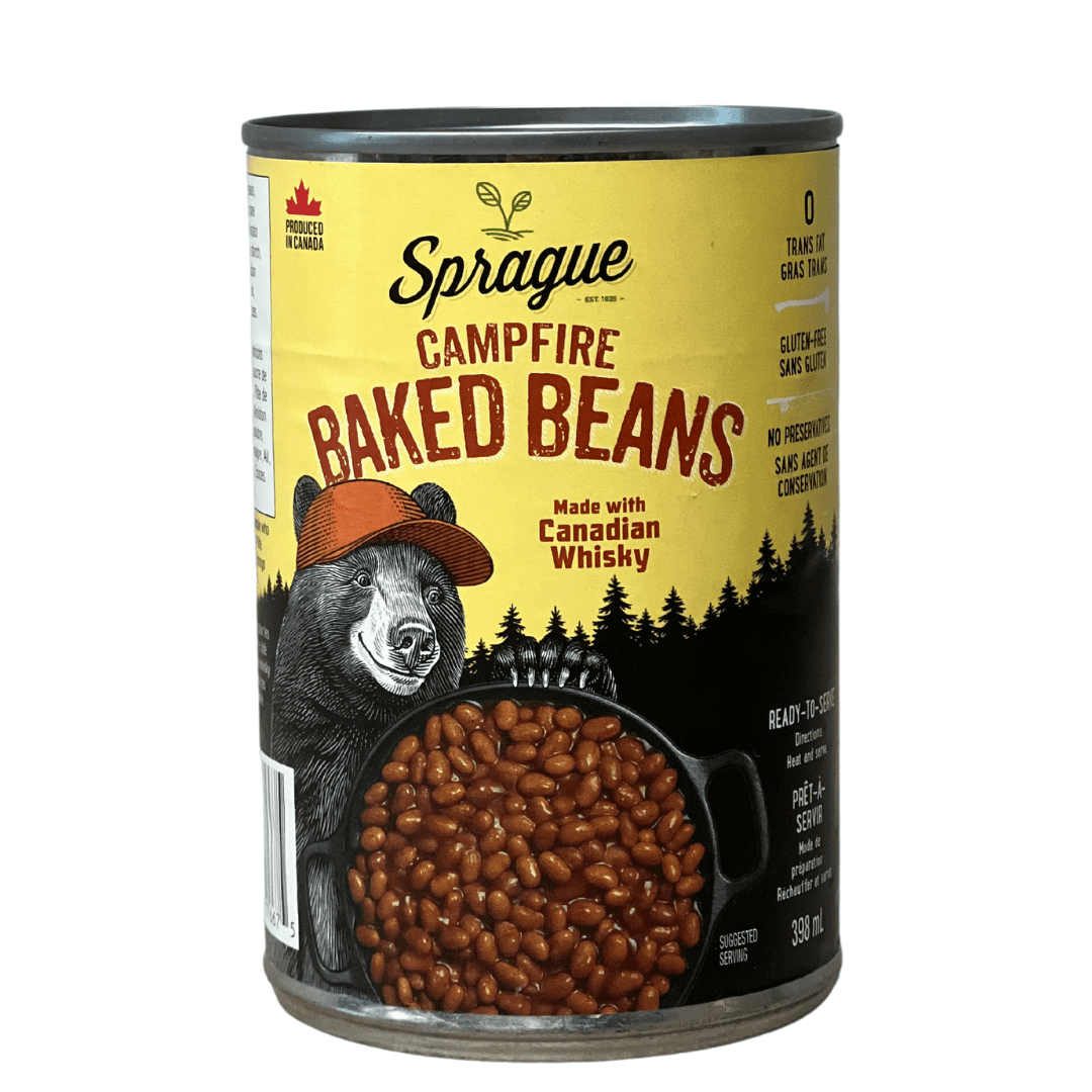 Sprague Vegan Campfire Baked Beans, Ready to Eat, 398ml/13.5 oz., Can, front of can.