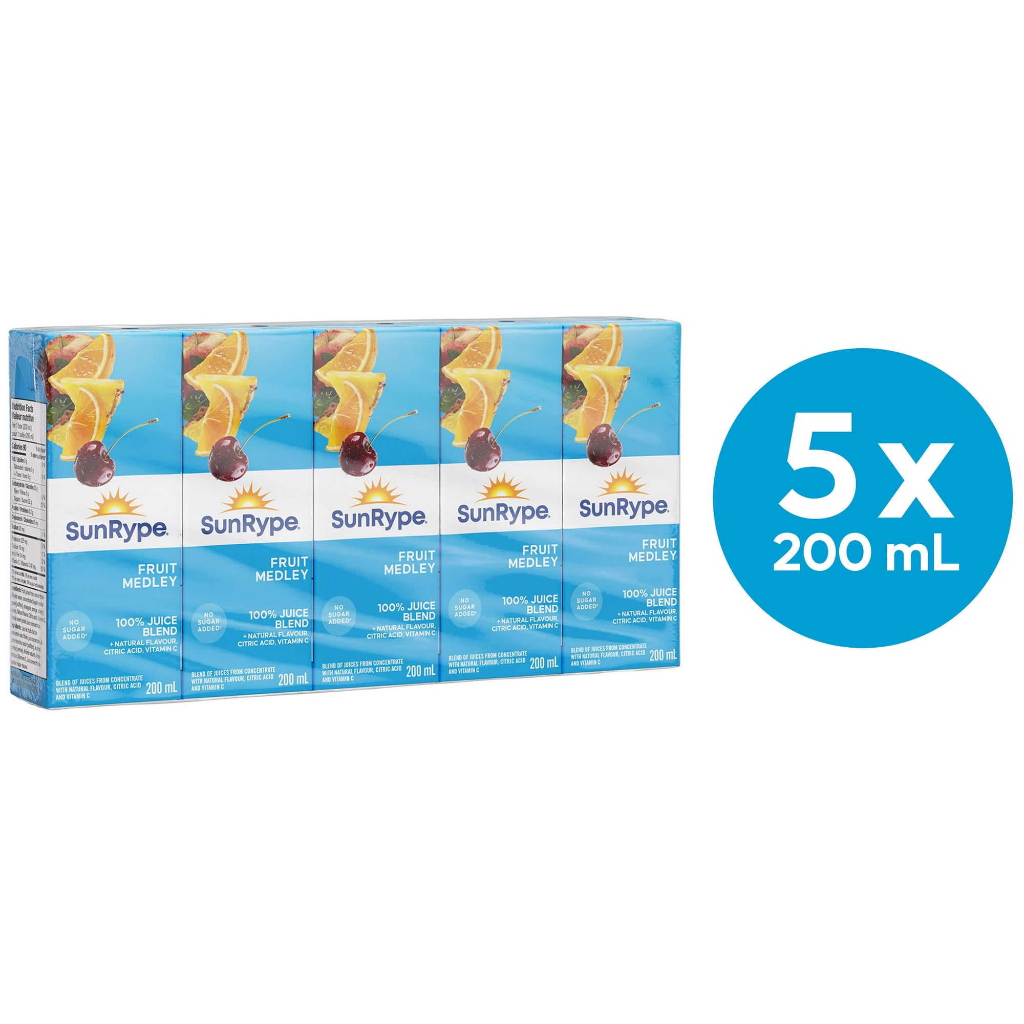 SunRype Fruit Medley Juice Boxes Perfect for On-The-Go, 5x200ml, 1L/33.8 fl. oz. - Front Of Pack