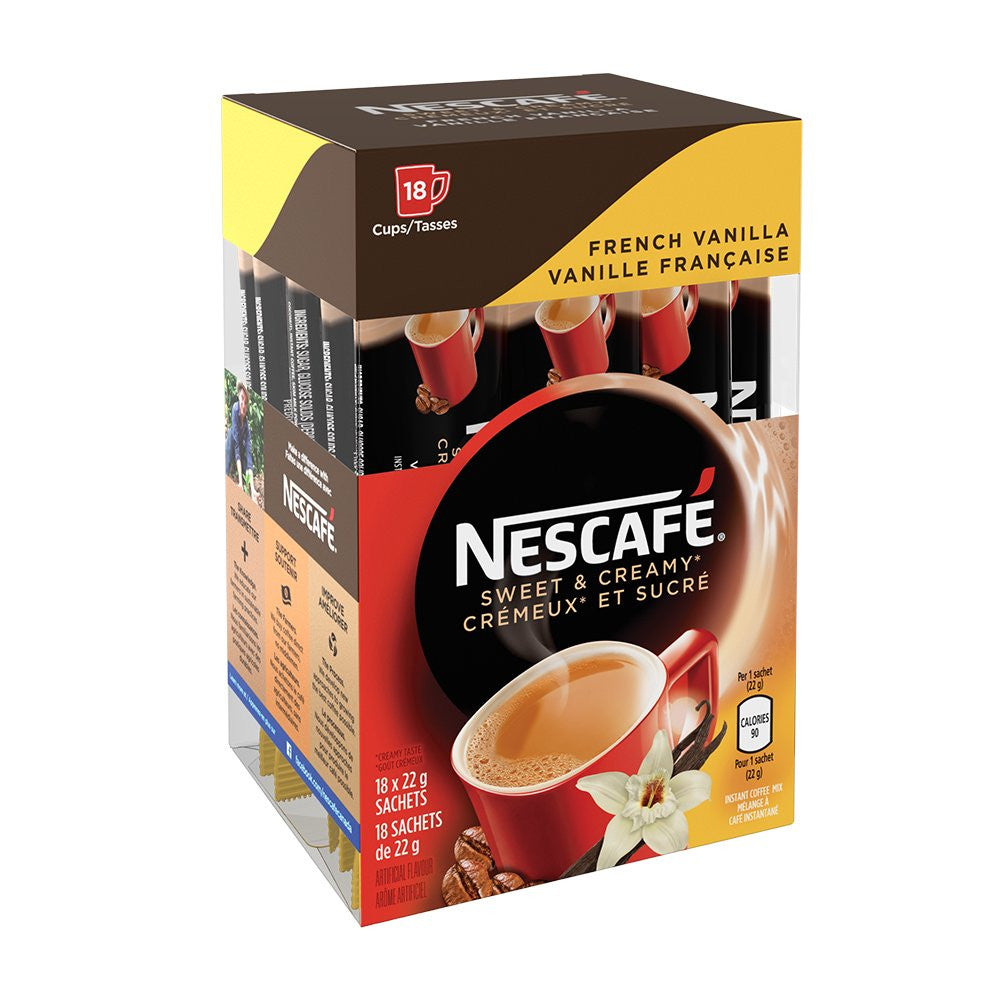 NESCAFE Sweet & Creamy French Vanilla, Instant Coffee Sachets, 18x22g {Canadian}