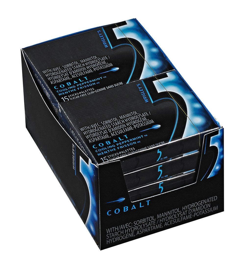 Wrigley 5 Cobalt-Cooling Peppermint Gum, 10ct/150 sticks total, (Imported from Canada)