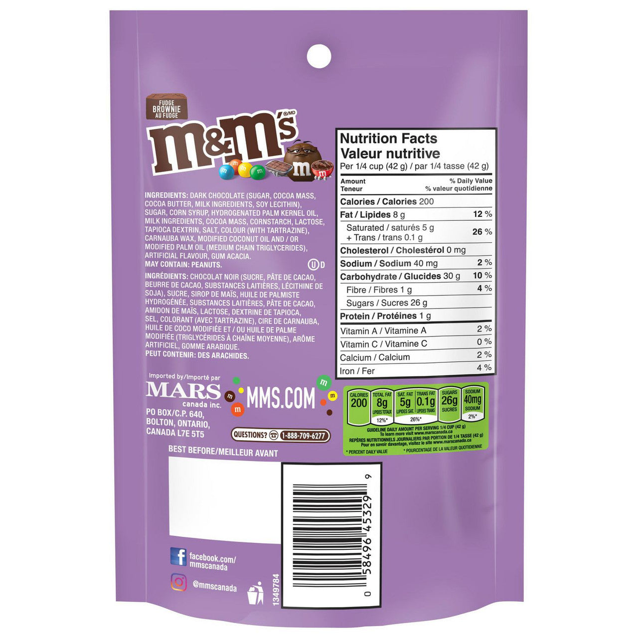 M&M'S Fudge Brownie Dark Chocolate Candies, 165g/5.8 oz., Bag {Imported from Canada}