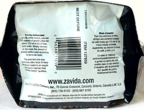 Zavida Hazelnut Vanilla Whole Bean Coffee, 907g/32 oz., {Imported from Canada}