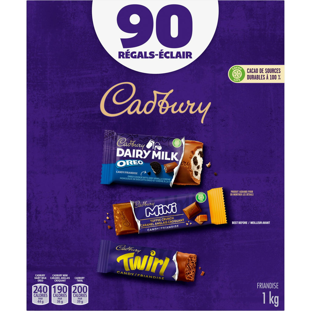 Cadbury Chocolate 90 Fun Treats, Twirl, Mini Toffee Crunch & Oreo Dairy Milk Chocolate Bars, 1kg/2.2 lbs. Box