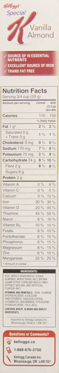 Kellogg's Special K Vanilla Almond Cereal 355g/12.5oz {Imported from Canada}