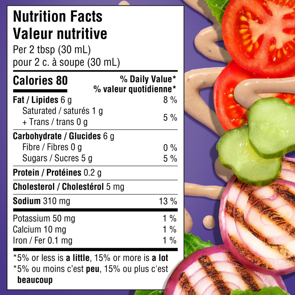 Kraft Thousand Island Dressing 425ml/14.4 oz., Bottle, nutrition facts label