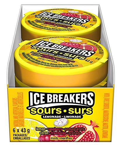 ICE BREAKERS Lemonade Sours Mints, Raspberry, Pomegranate, 6ct/1.5oz pucks, (Imported from Canada)