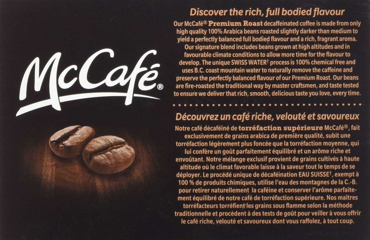 McCafe Premium Roast Decaffeinated Coffee Single Serve Pods, 12ct, (Imported from Canada)