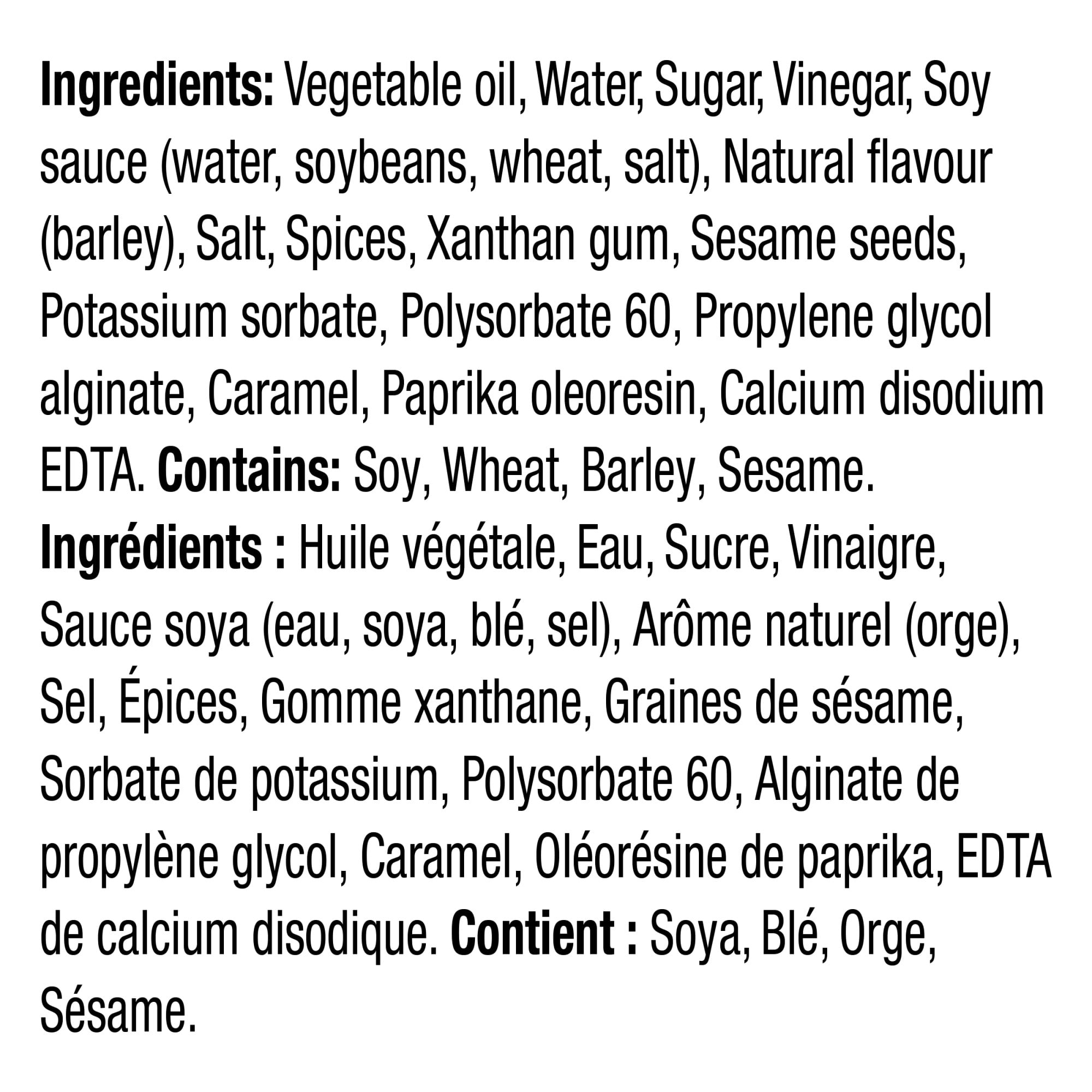 Kraft Asian Sesame Salad Dressing, 425mL/15 fl. oz. - Ingredients Label