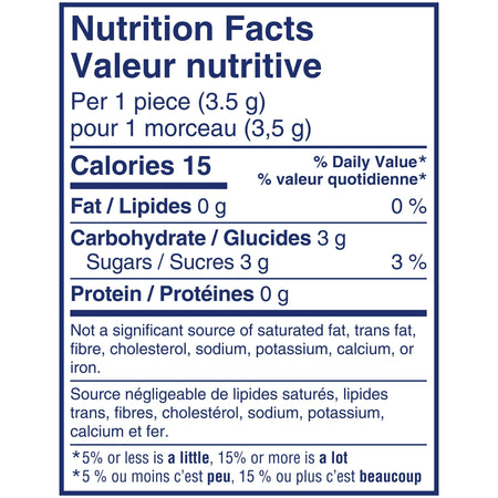 Nutrition facts label for Life Savers Mints Pep-O-Mint Candy with blue border and white background