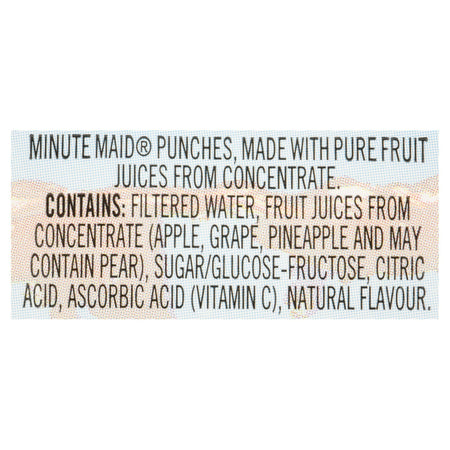 Minute Maid Fruit Punch Juice Boxes Perfect for On-The-Go, 10x200ml, 2L/67.6 fl. oz. - Ingredients Label