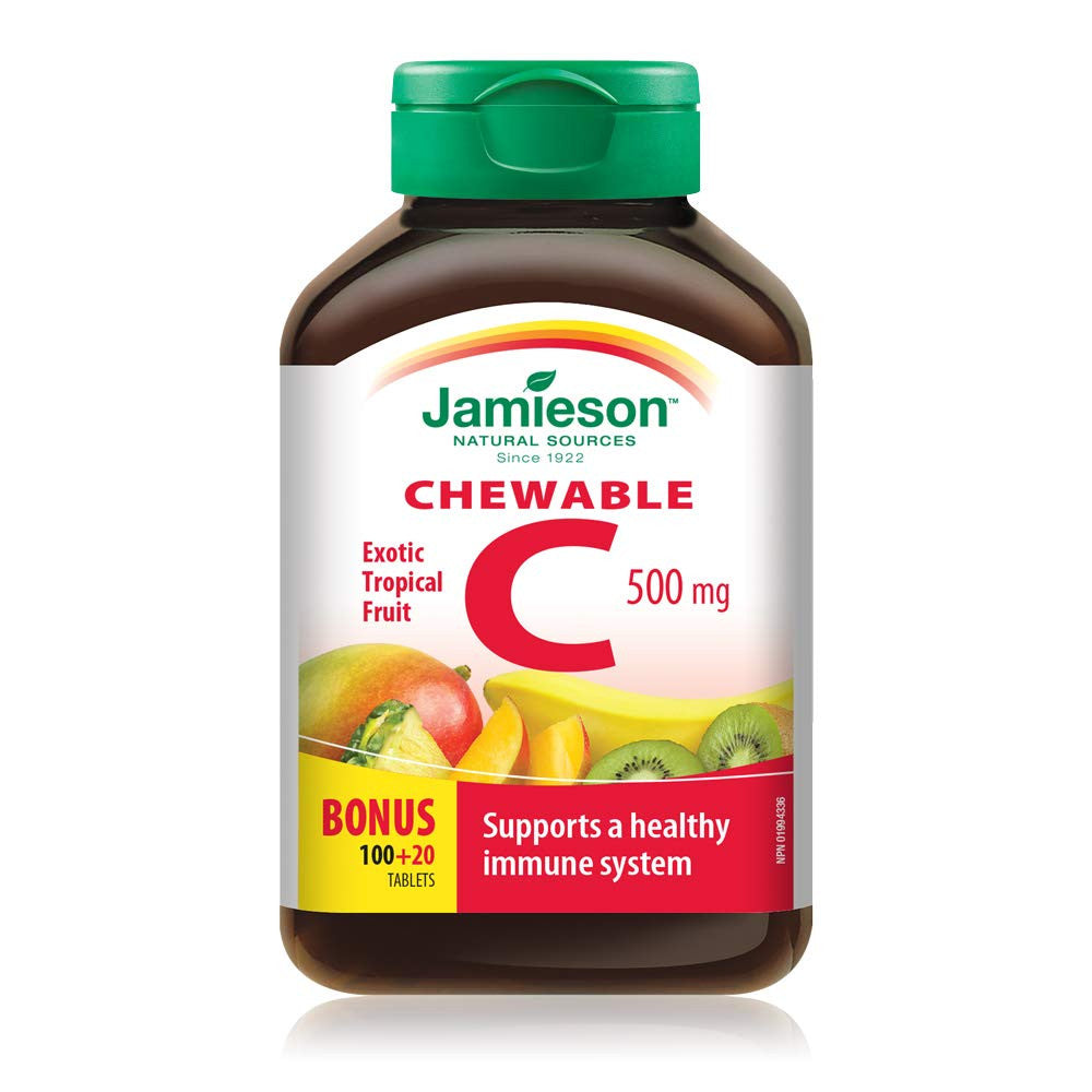 Jamieson Chewable Vitamin C 500 mg Exotic Tropical Fruit, 120ct, {Imported from Canada}