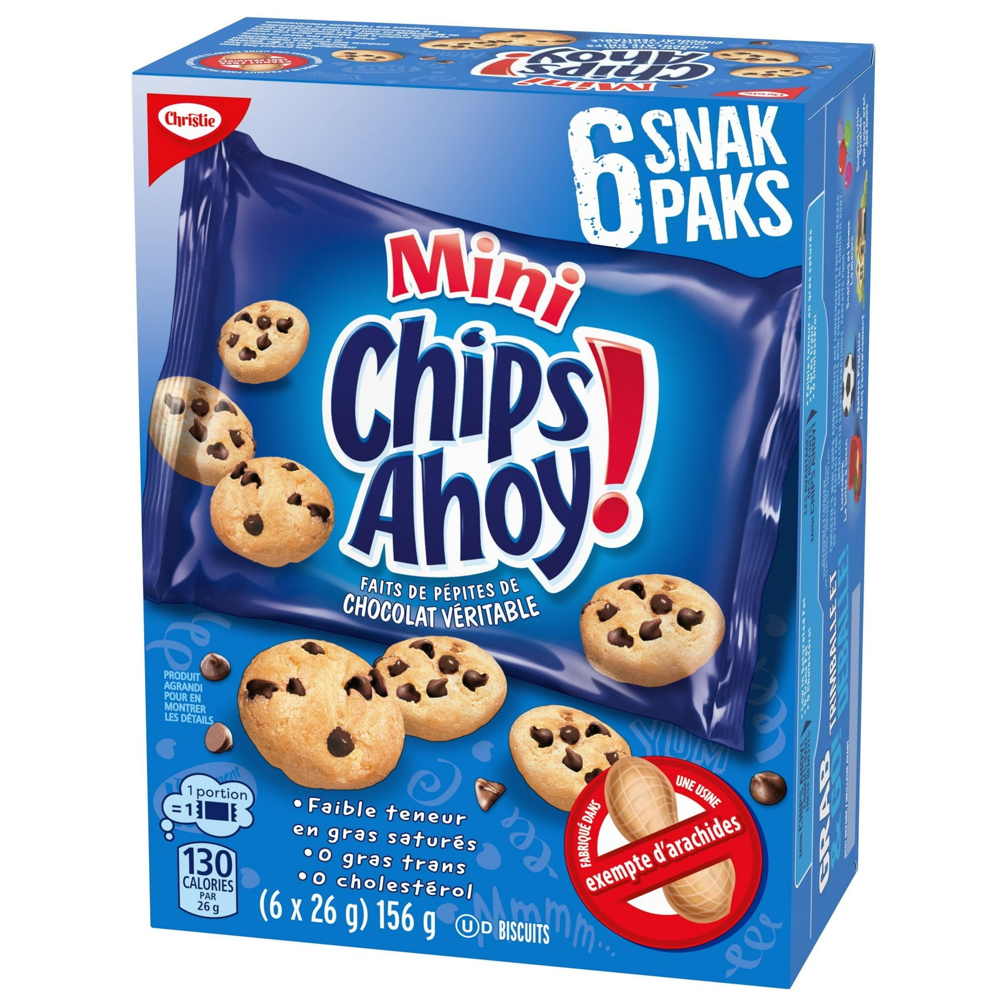 Angle of Chips Ahoy! Mini Chocolate Chip Cookie Snack Packs - 156g/5.5 oz on a white background in French