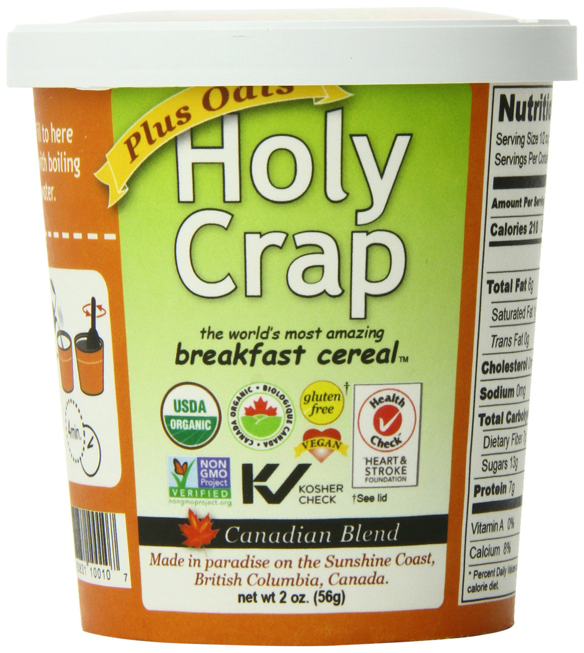 Holy Crap Plus Oats Cereal Cup, 2 Ounce (Pack of 12) {Imported from Canada}