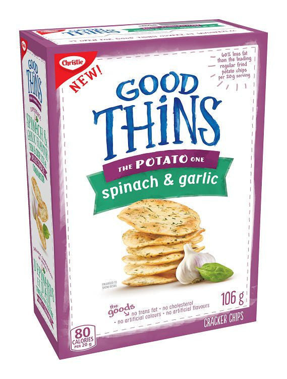 Christie Good Thins, Potato, Spinach & Garlic Cracker Chips, 106g/3.7oz., {Imported from Canada}