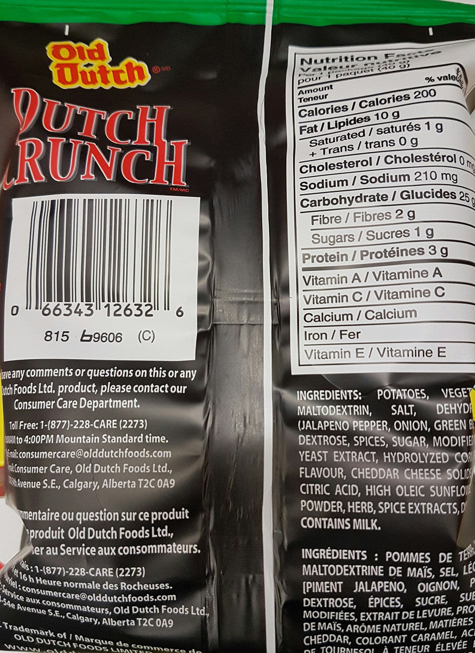 Old Dutch Dutch Crunch Jalapeno & Cheddar 40g/1.411oz Chips {Canadian}