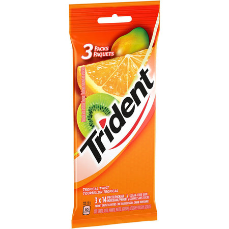 Trident Sugar-Free Gum, Tropical Twist Mulitpack, 3-pack x 14 pieces {Imported from Canada}