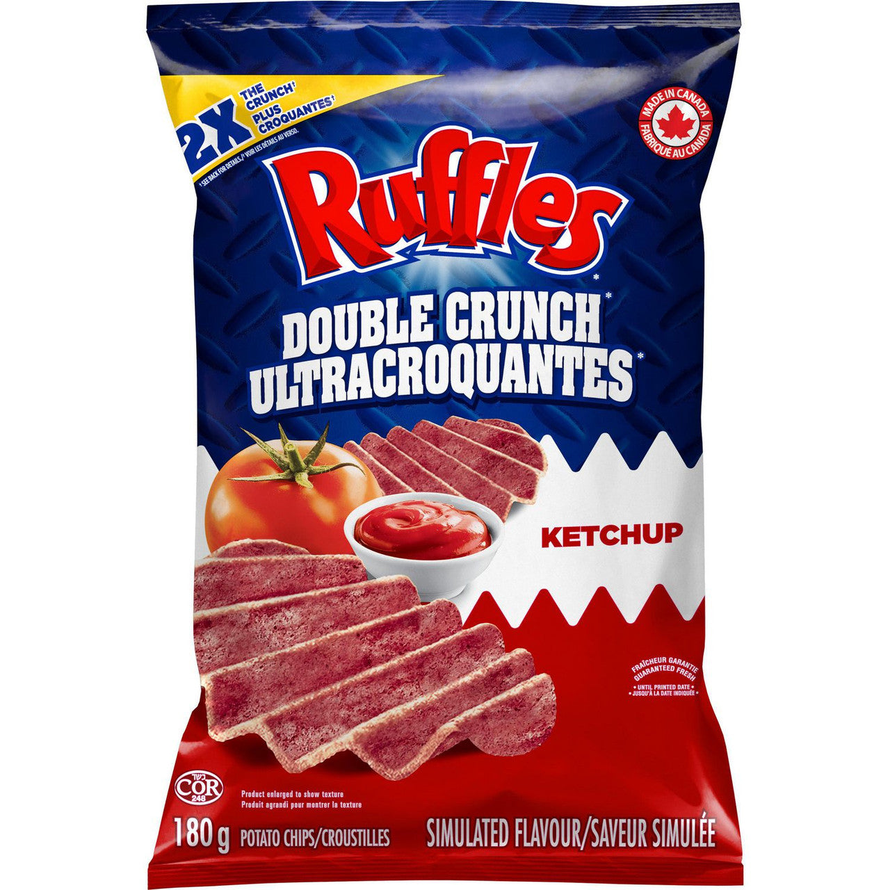 Ruffles Double Crunch Ketchup Potato Chips, 180g/6.3 oz., {Imported from Canada}