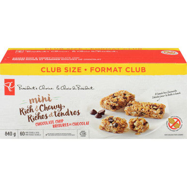 President's Choice Mini Rich & Chewy Granola Bars, Chocolate Chip, 840g/29.6 oz., (60 Bars), {Imported from Canada}