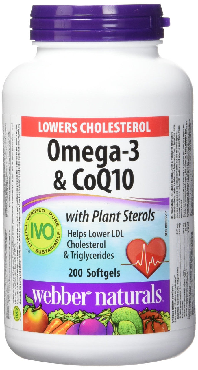 Webber Naturals Omega-3 & Coq10 with Plant Sterols, 200 Softgels, {Imported from Canada}