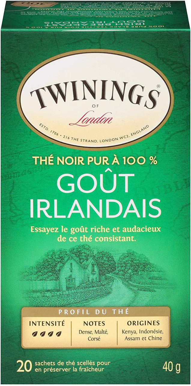 Twinings of London Irish Breakfast Tea Bags, 20 Count (Pack of 6) {Imported from Canada}