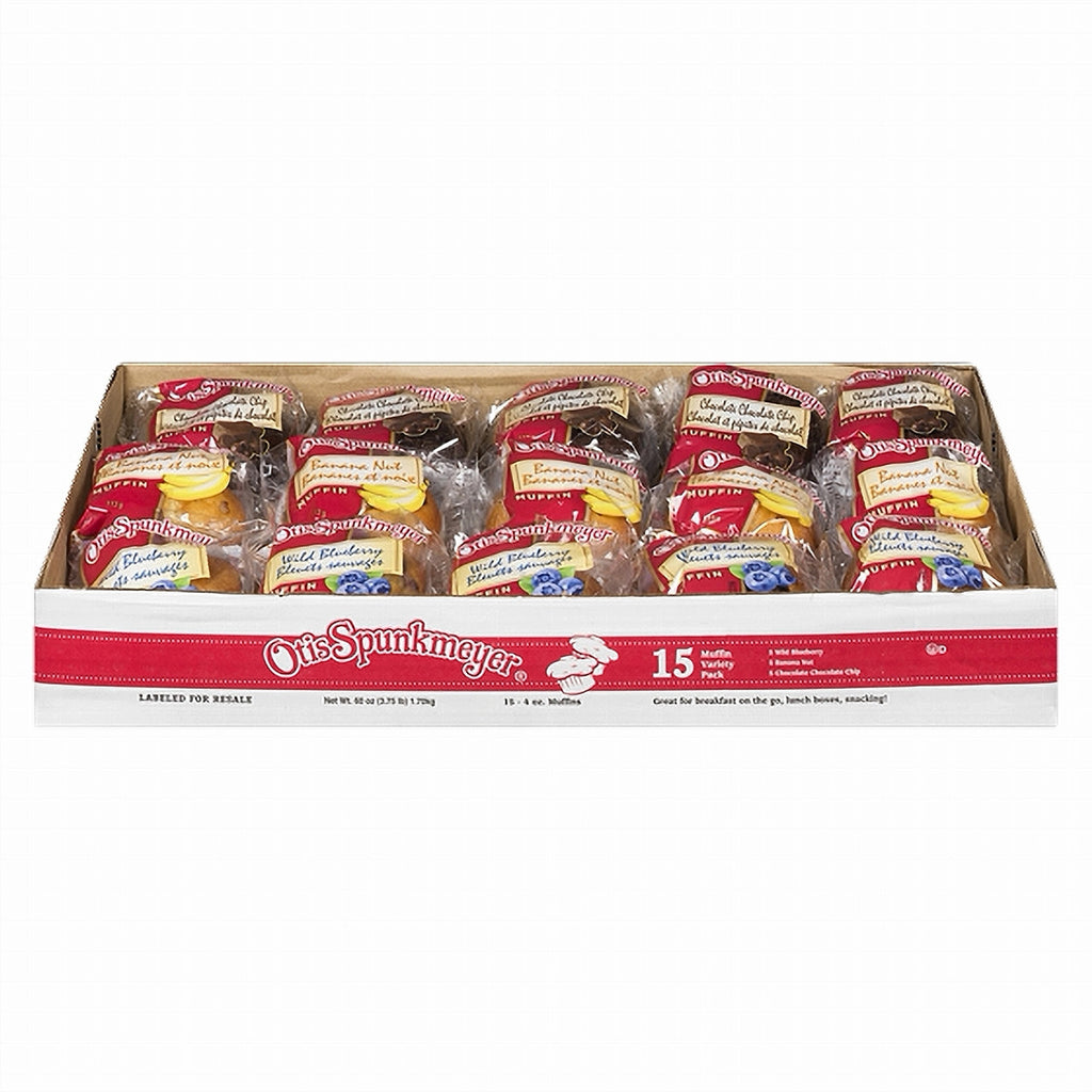 Otis Spunkmeyer, Assorted Muffins, (15 ct., 4 oz.per muffin), Blueberry, Banana, Chocolate, 1.7kg/3.75 lb Box. {Imported from Canada}