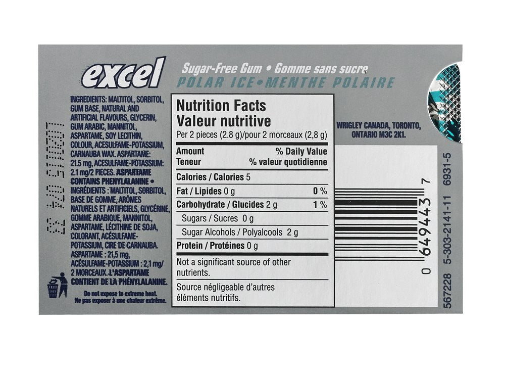 Excel Sugar-free Pellet Gum, 12ct - 12pk, Polar Ice {Imported from Canada}